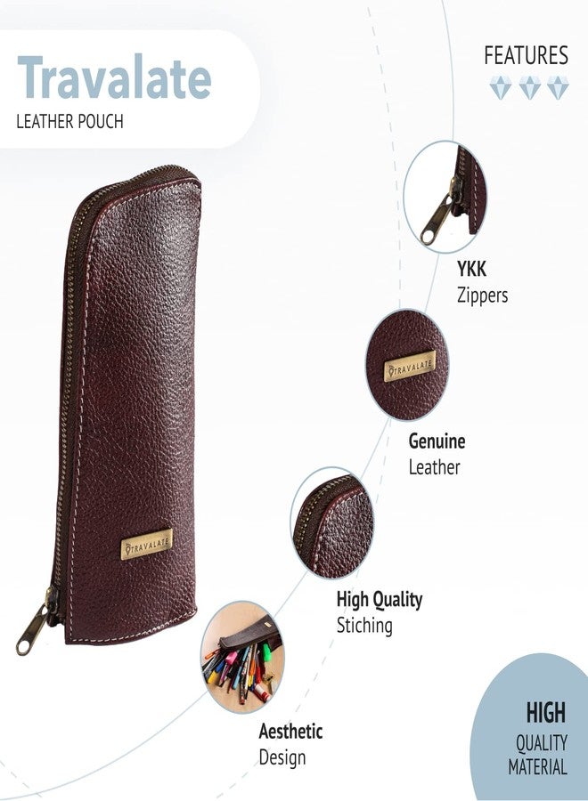 TRAVALATE Leather Utility Bag Pen Pencil Holder for Office & School - Zipper Stationary Utility Bag Pencil Kit for Girls, Boys, Kids, Men/Women or Job Workers (L22 X W6 X H11) CM -Red - Image 3